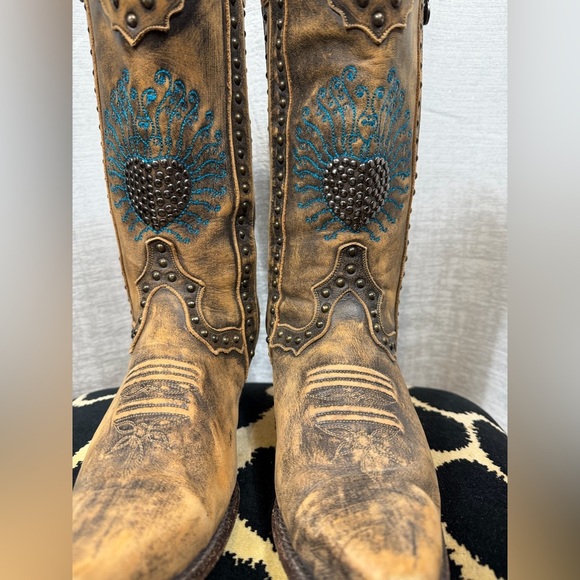 Dan Post DP3441 Distressed Leather Turquoise Heart Cowgirl Boots 6.5M – Western - Picture 4 of 8